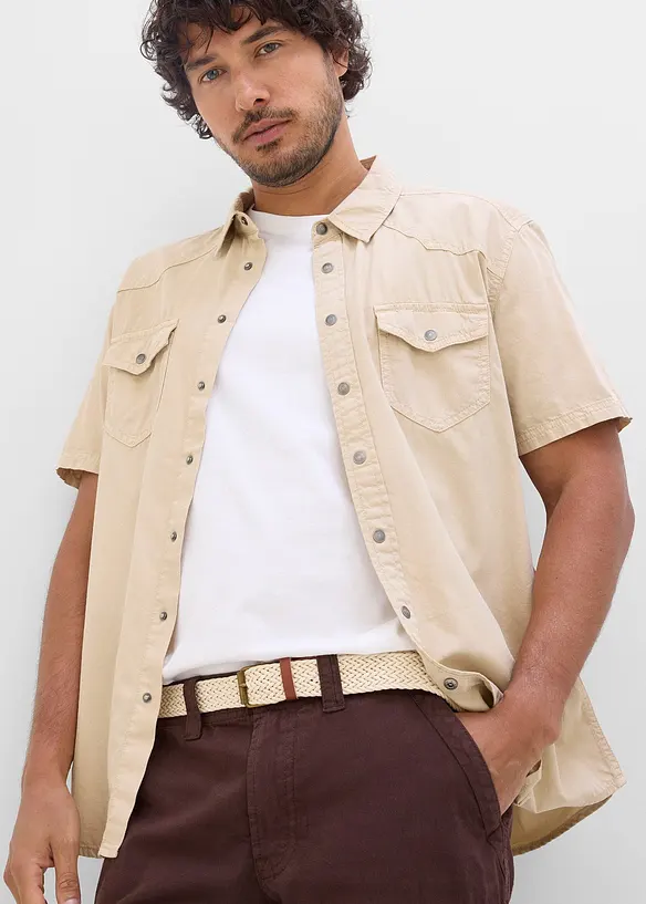 Kortermet skjorte i farget denim, Slim fit, bonprix
