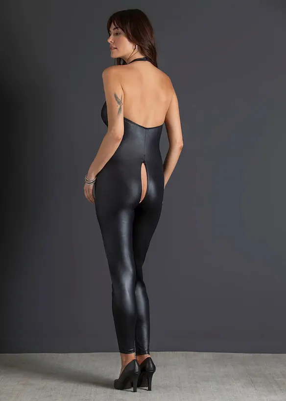 Catsuit ouvert i wetlook, bonprix