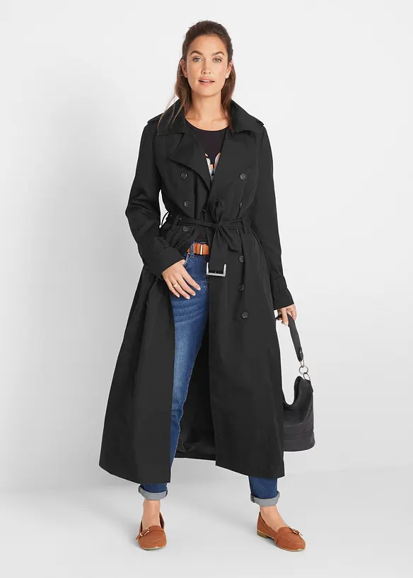 Lang trenchcoat med belte, bonprix