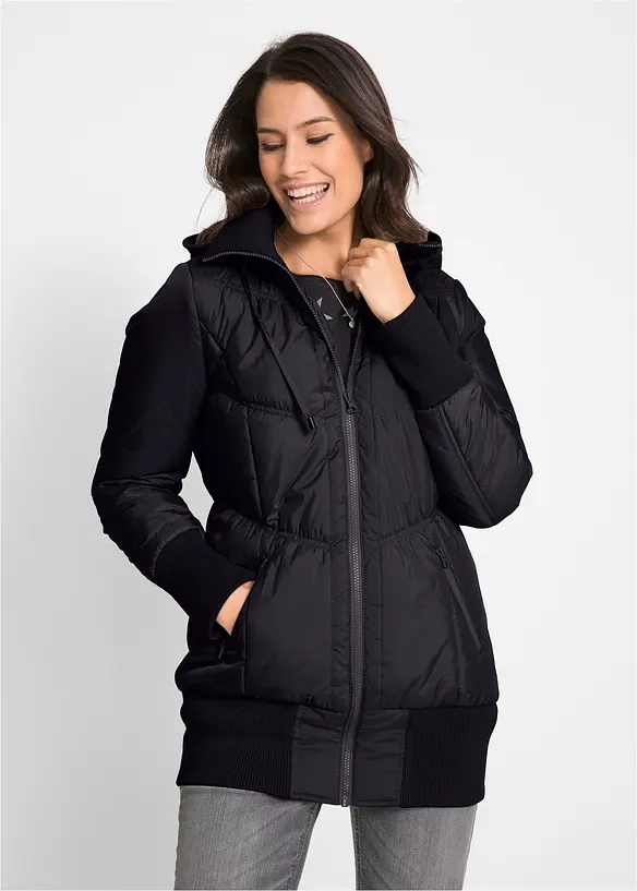 Vattert jakke med bred komfortlinning og hette, bonprix