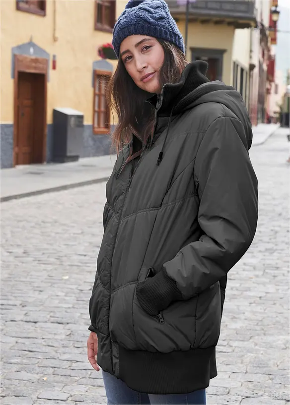 Vattert jakke med bred komfortlinning og hette, bonprix