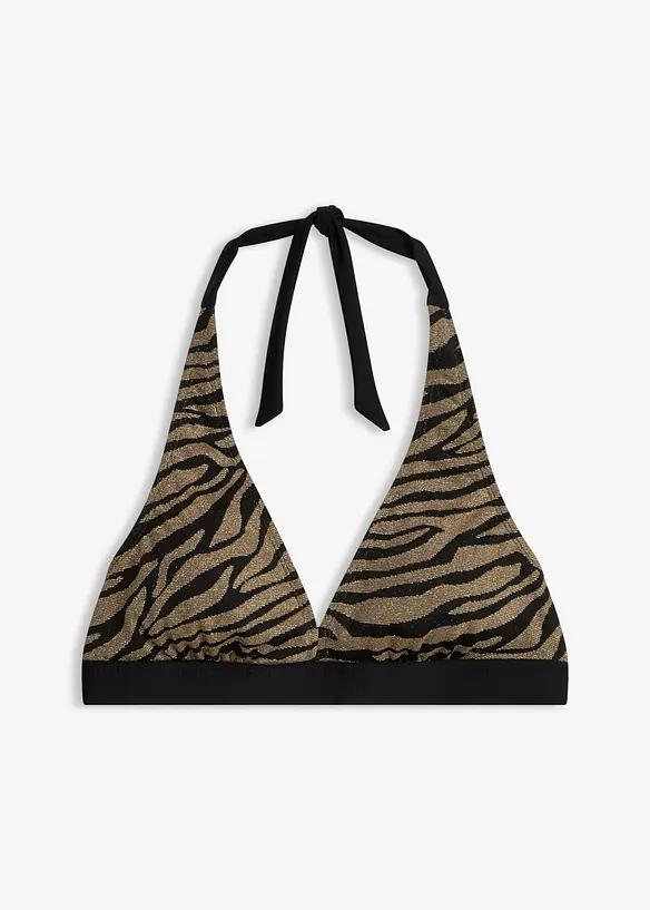 Halterneck-bikinioverdel av materiale med glans, bonprix
