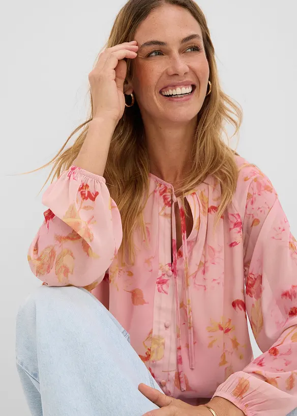Chiffonbluse med knyteb&aring;nd, bonprix