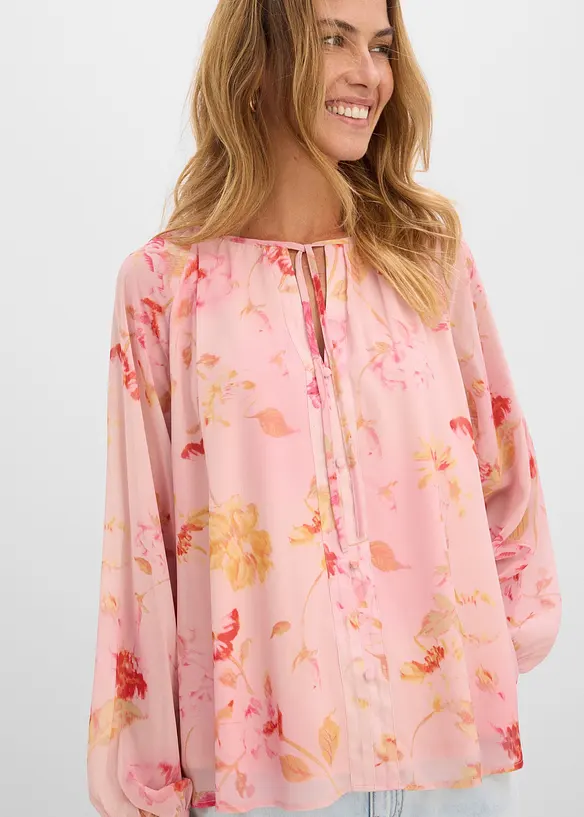 Chiffonbluse med knyteb&aring;nd, bonprix