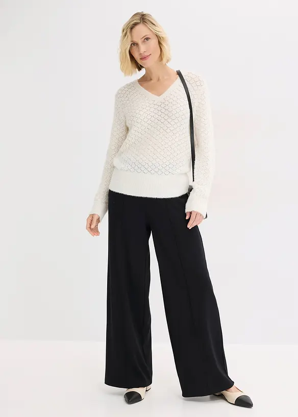 Genser med hullm&oslash;nster og fj&aelig;rgarn, bonprix