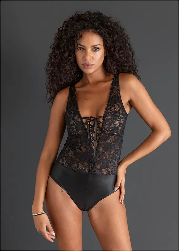 Body ouvert med wetlook, bonprix