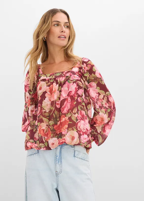 Bluse med ballongkant nede, bonprix
