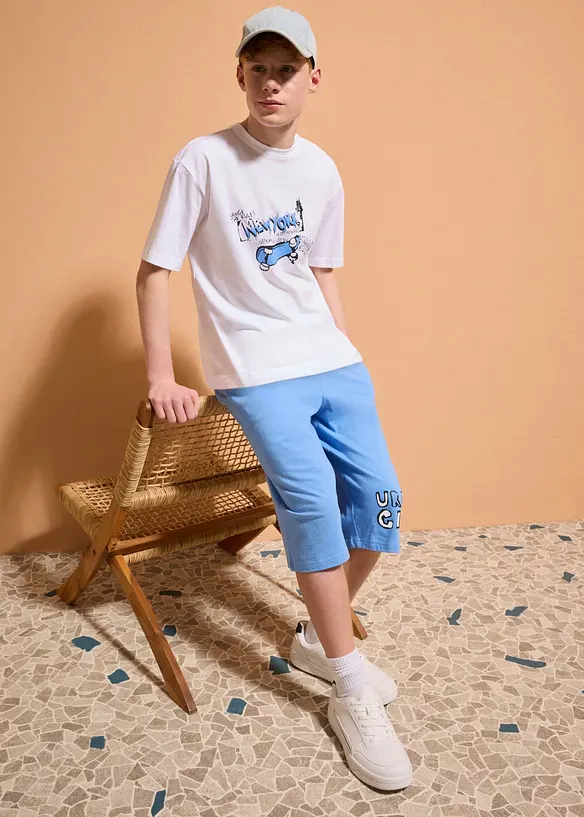 Loose fit-T-skjorte og lang jersey-bermudashorts i 100% &oslash;kologisk bomull (2-delt sett), bonprix
