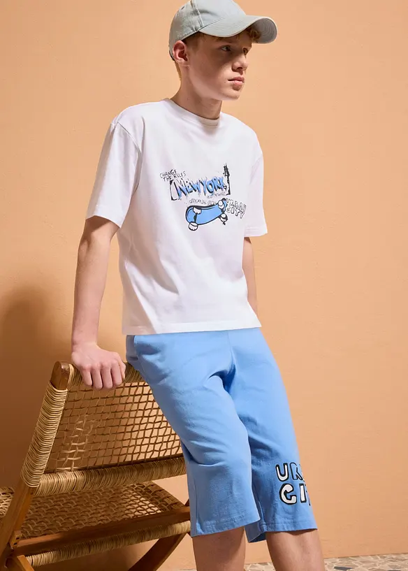Loose fit-T-skjorte og lang jersey-bermudashorts i 100% &oslash;kologisk bomull (2-delt sett), bonprix