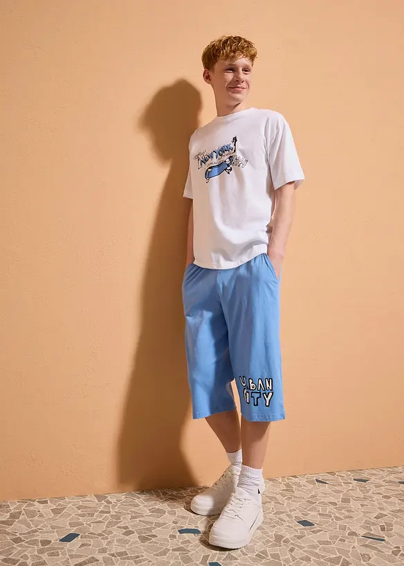 Loose fit-T-skjorte og lang jersey-bermudashorts i 100% &oslash;kologisk bomull (2-delt sett), bonprix