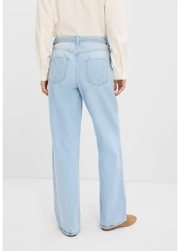 Wide Leg-jeans, Mid Waist, med belte, bonprix