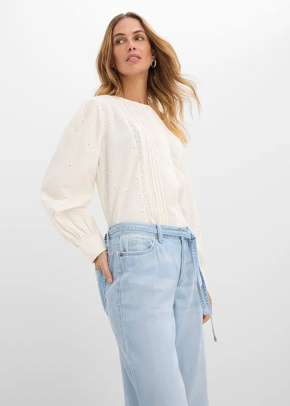 Wide Leg-jeans, Mid Waist, med belte, bonprix