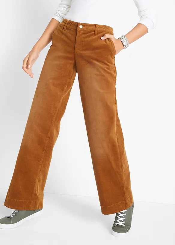 Kordfl&oslash;yelsbukse med stretch, Wide, bonprix