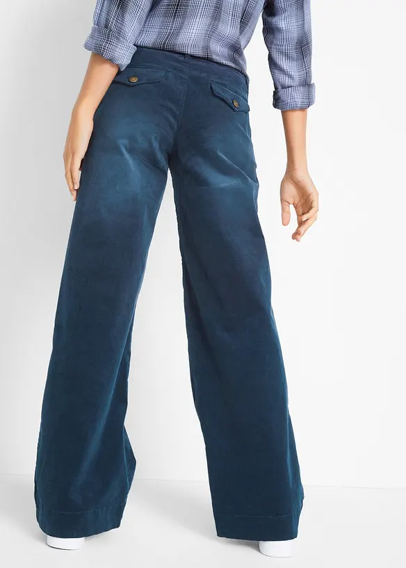 Kordfl&oslash;yelsbukse med stretch, Wide, bonprix