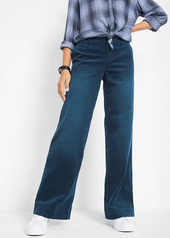 Kordfl&oslash;yelsbukse med stretch, Wide, bonprix