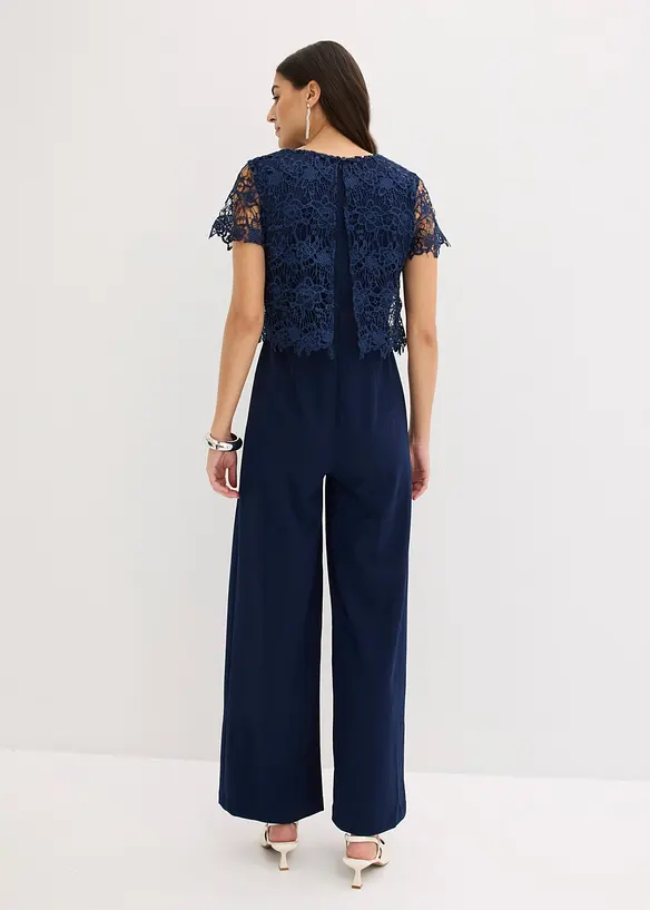 Jumpsuit i mykt scuba-materiale med blonder, bonprix