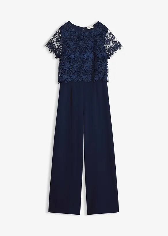 Jumpsuit i mykt scuba-materiale med blonder, bonprix
