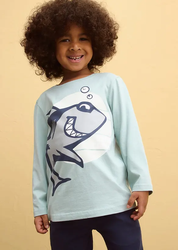 Langermet topp i 100% &oslash;kologisk bomull (2-pack), bonprix