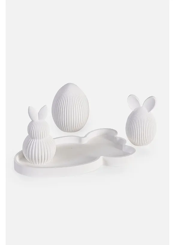 Pyntegjenstand hare og egg p&aring; fat (4-delt sett), bonprix