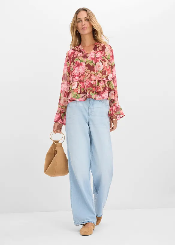 Chiffonbluse med volanger, bonprix