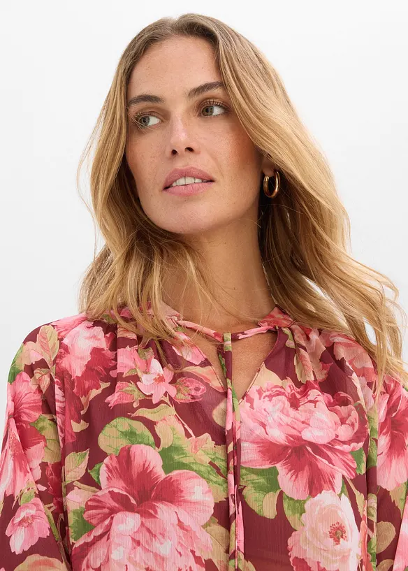 Chiffonbluse med volanger, bonprix