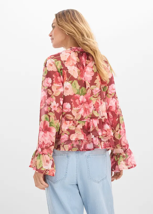 Chiffonbluse med volanger, bonprix