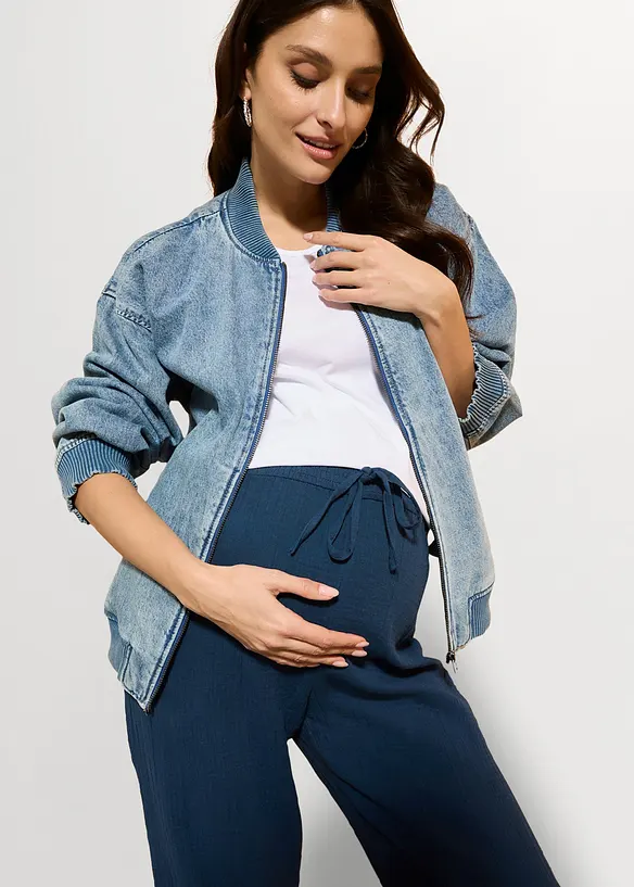 Behagelig mammabukse med vaflet linning av 100% bomullsmuselin, bonprix