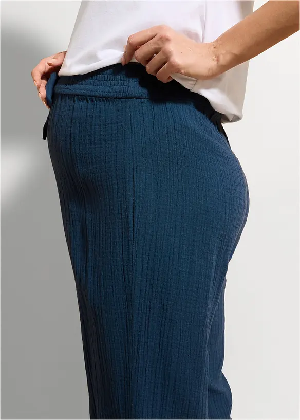 Behagelig mammabukse med vaflet linning av 100% bomullsmuselin, bonprix