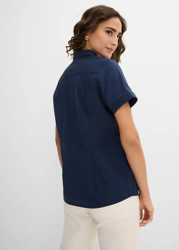 Innsvingt, kortermet bluse med stretch av bomullsmiks, bonprix