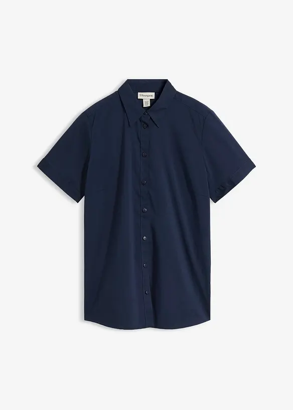 Innsvingt, kortermet bluse med stretch av bomullsmiks, bonprix