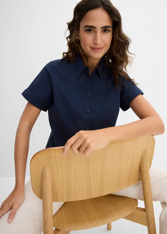 Innsvingt, kortermet bluse med stretch av bomullsmiks, bonprix