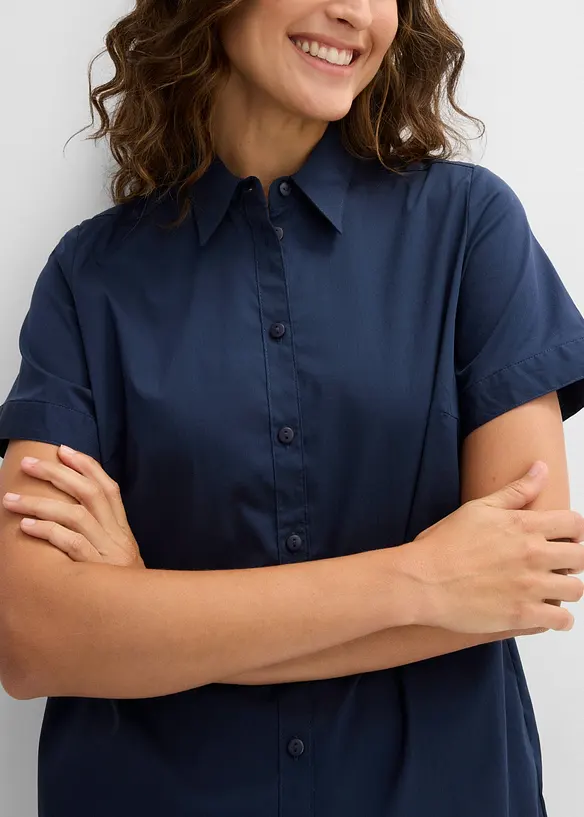 Innsvingt, kortermet bluse med stretch av bomullsmiks, bonprix