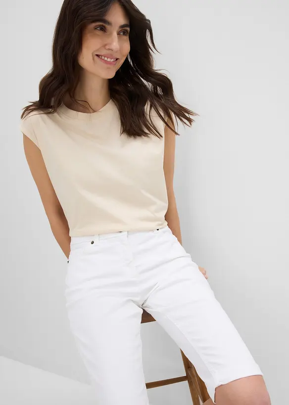 Jeans-bermuda med stretch og oppbrettet nederkant, bonprix