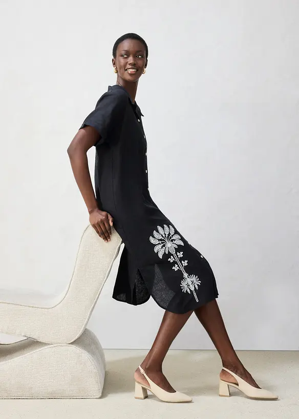 Kaftankjole i 100% lin med broderi, bonprix