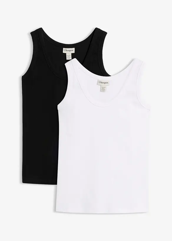 Ribbet singlet med &oslash;kologisk bomull (2-pack), bonprix