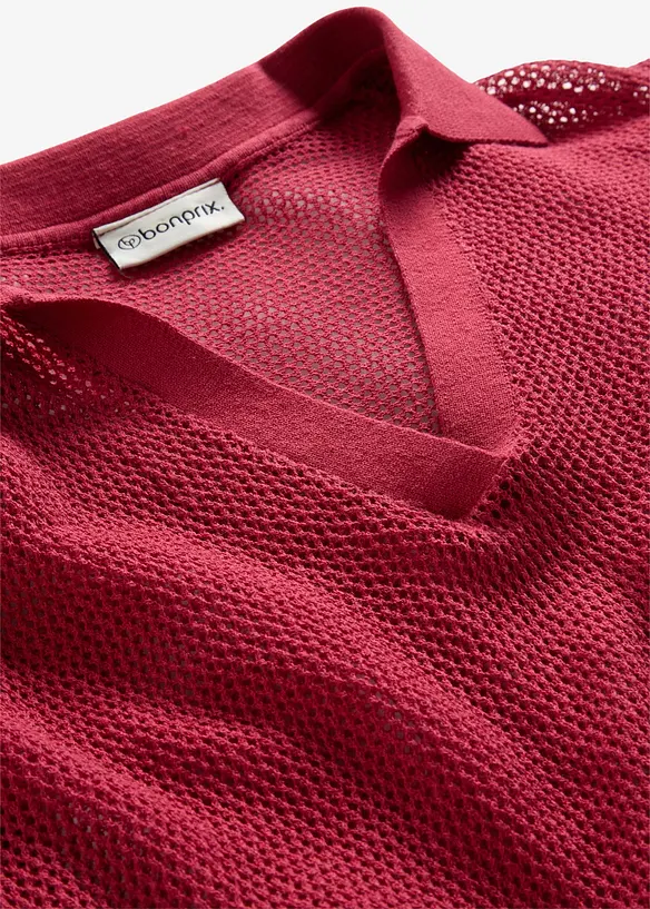Strikket topp med lin, krage og hullm&oslash;nster, bonprix