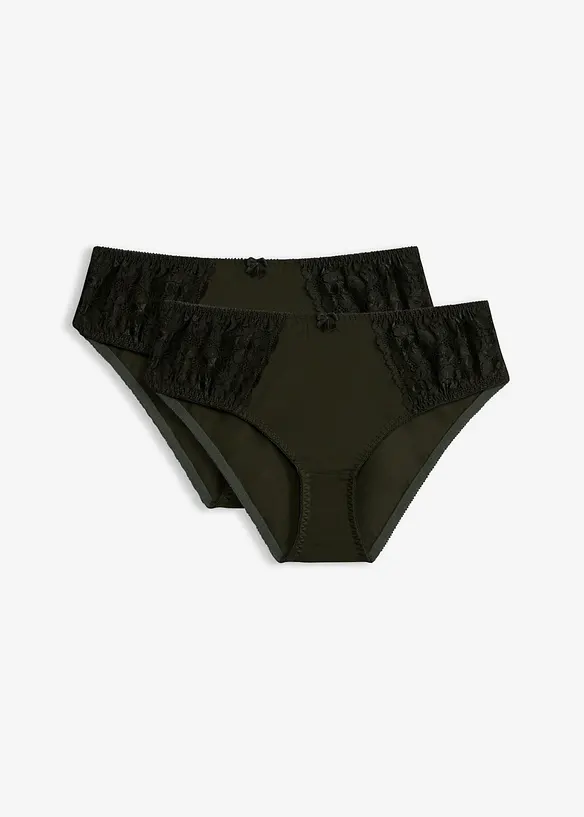 Truse med h&oslash;y midje og nydelige blonder (2-pack), bonprix