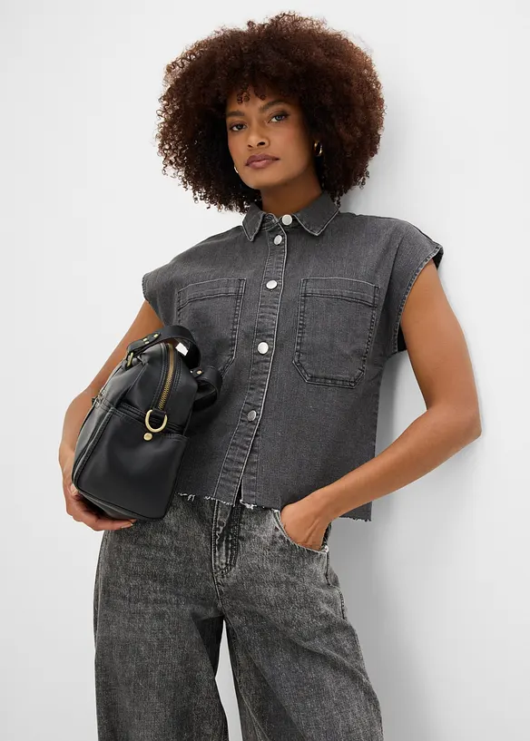 Kort, boxy skjorte i denim, bonprix
