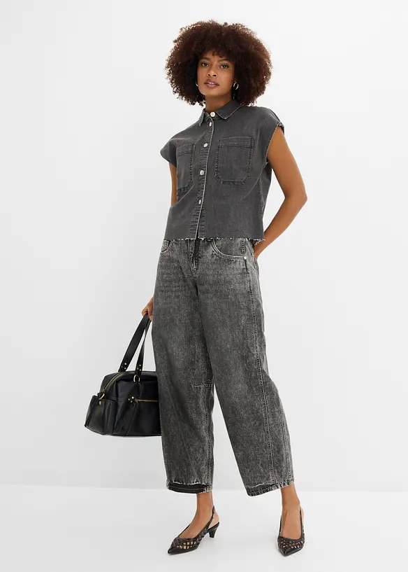 Kort, boxy skjorte i denim, bonprix