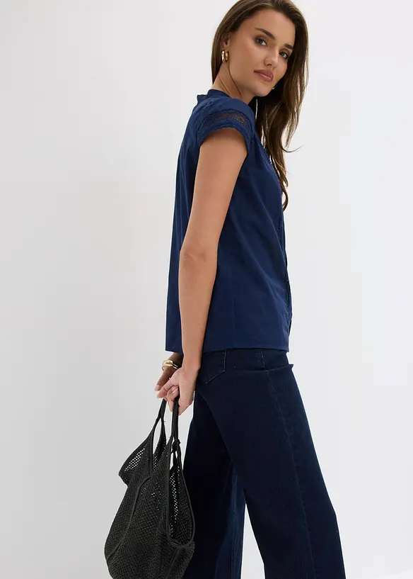 Ermel&oslash;s bluse i 100% bomull, bonprix