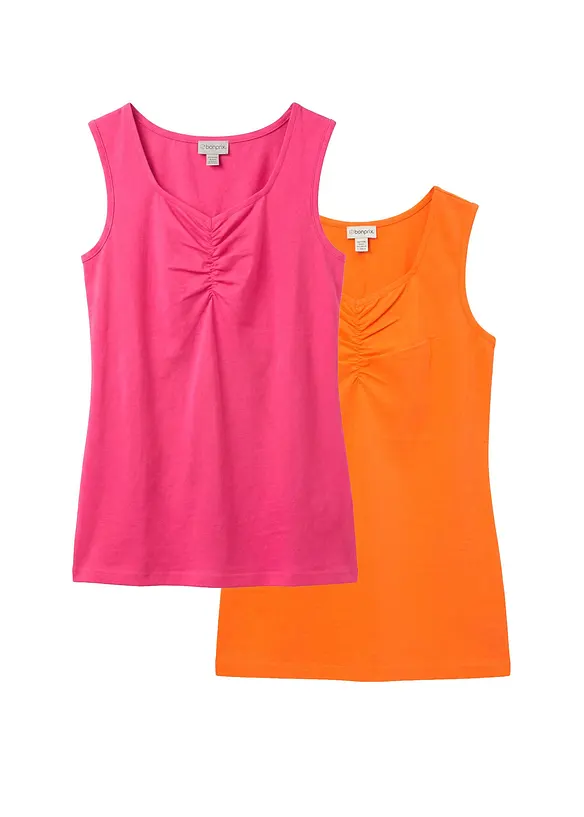 Singlet i elastisk, &oslash;kologisk bomullsblanding (2-pack), bonprix