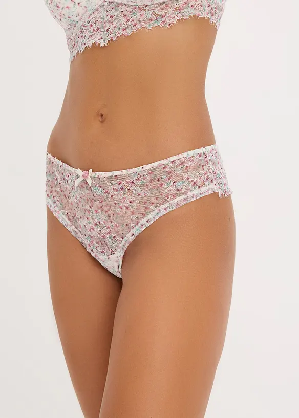 Brazilian-truse med m&oslash;nstrede blonder (2-pack), bonprix
