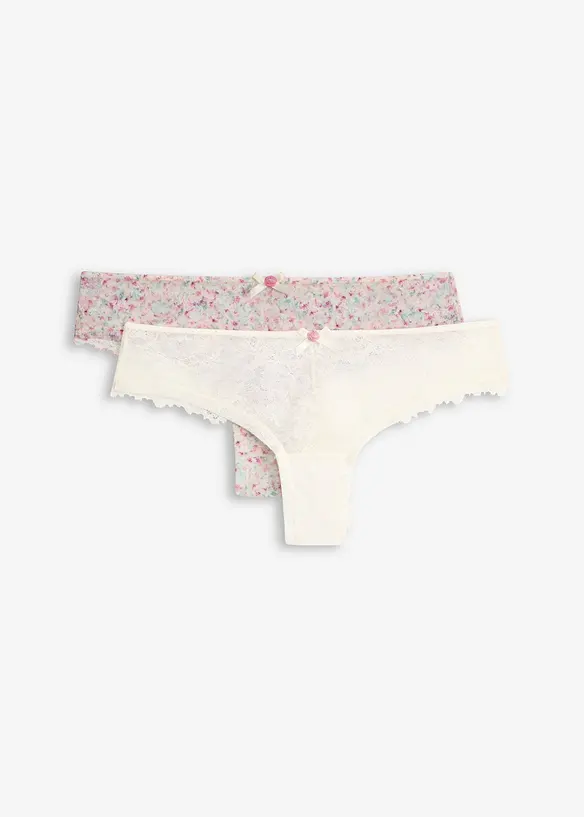 Brazilian-truse med m&oslash;nstrede blonder (2-pack), bonprix