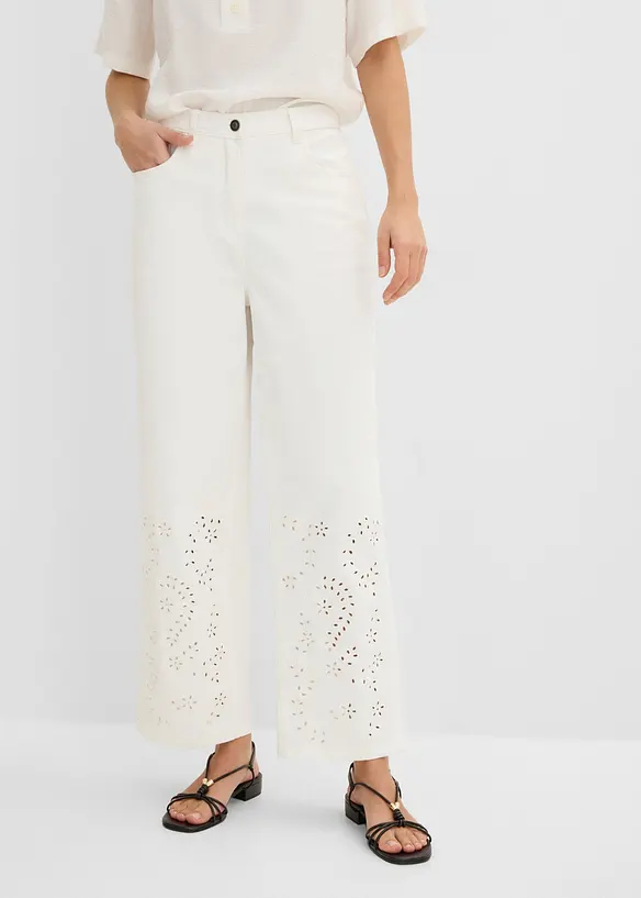 Twillbukse med broderi, bonprix