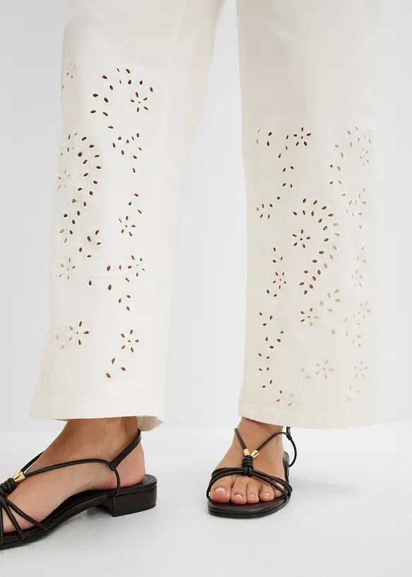 Twillbukse med broderi, bonprix