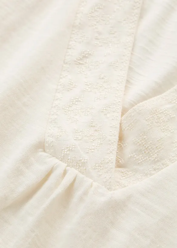 Ermel&oslash;s topp i 100% bomull med broderi, bonprix