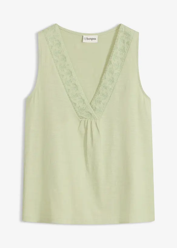 Ermel&oslash;s topp i 100% bomull med broderi, bonprix