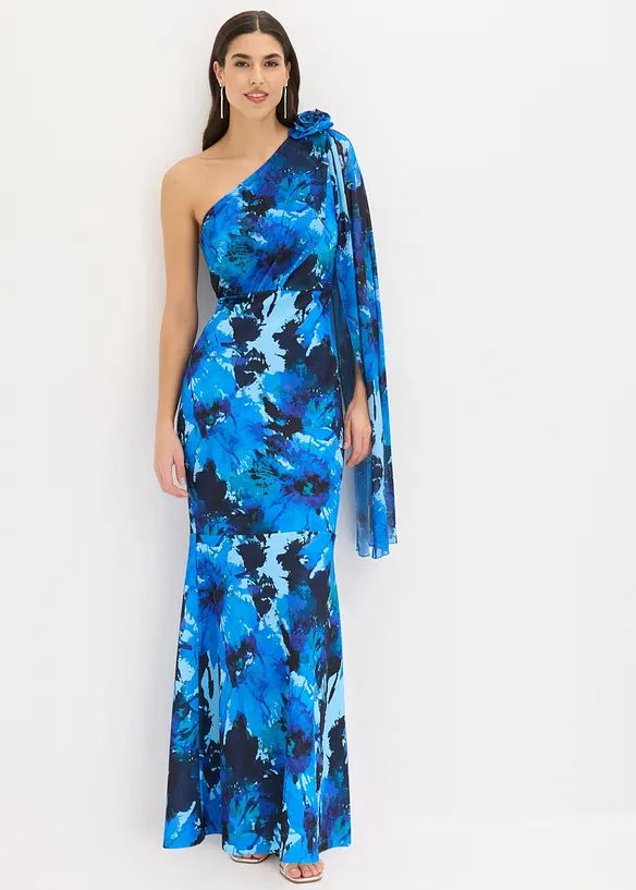 Selskapskjole i one shoulder-modell med blomsterapplikasjon, bonprix