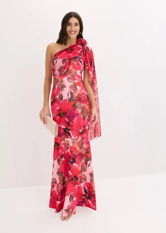 Selskapskjole i one shoulder-modell med blomsterapplikasjon, bonprix