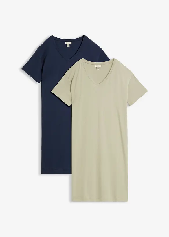 T-shirt kjole med V-utringning, oversized (2-pack), bonprix